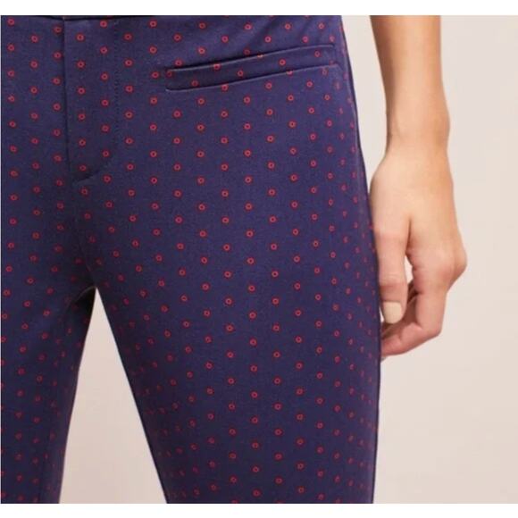 Women Anthropologie The Essential Slim Trousers Pants Size 12 Navy w/ Red Dots - Picture 2 of 9